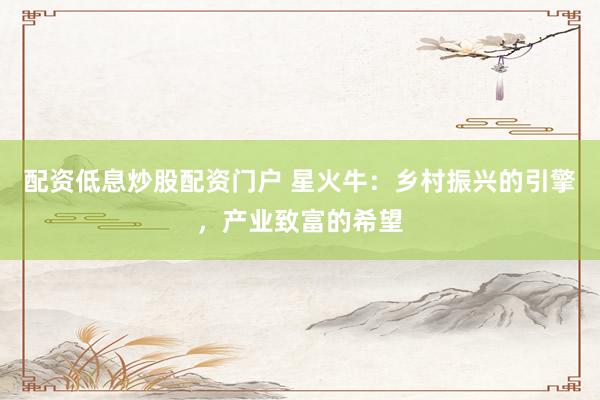 配资低息炒股配资门户 星火牛：乡村振兴的引擎，产业致富的希望