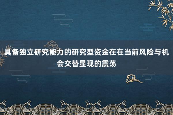 具备独立研究能力的研究型资金在在当前风险与机会交替显现的震荡