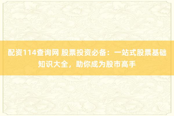 配资114查询网 股票投资必备：一站式股票基础知识大全，助你成为股市高手