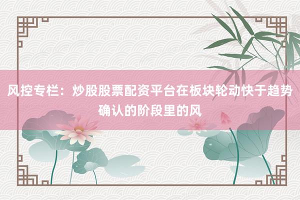 风控专栏：炒股股票配资平台在板块轮动快于趋势确认的阶段里的风