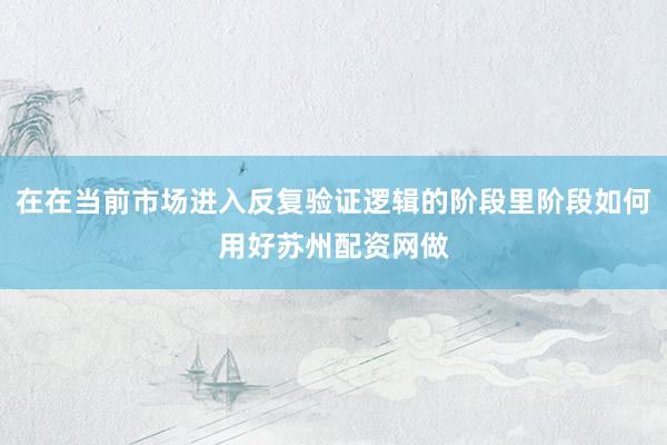 在在当前市场进入反复验证逻辑的阶段里阶段如何用好苏州配资网做