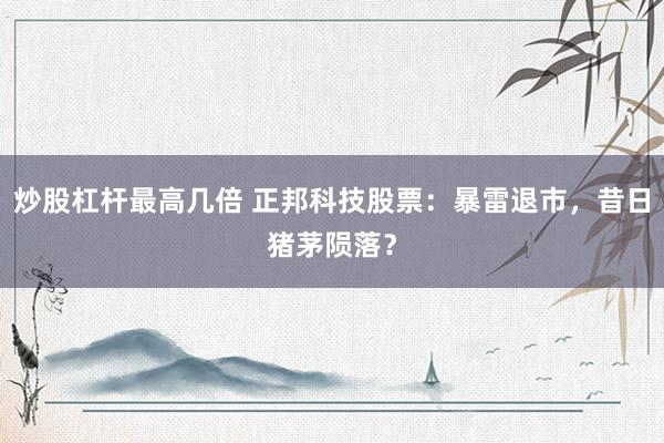 炒股杠杆最高几倍 正邦科技股票：暴雷退市，昔日猪茅陨落？