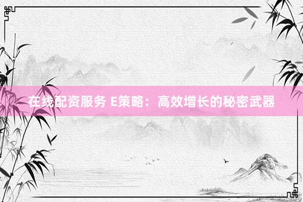 在线配资服务 E策略：高效增长的秘密武器