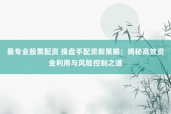 最专业股票配资 操盘手配资新策略：揭秘高效资金利用与风险控制之道