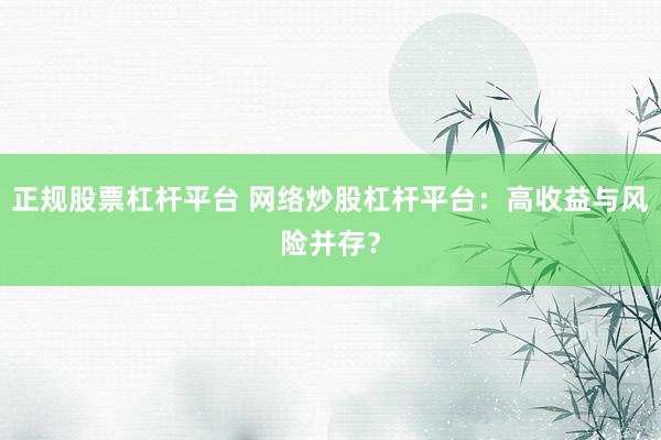正规股票杠杆平台 网络炒股杠杆平台：高收益与风险并存？