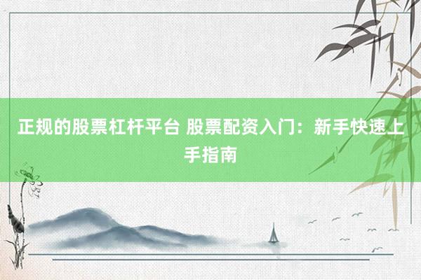 正规的股票杠杆平台 股票配资入门：新手快速上手指南