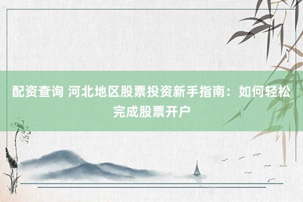 配资查询 河北地区股票投资新手指南：如何轻松完成股票开户